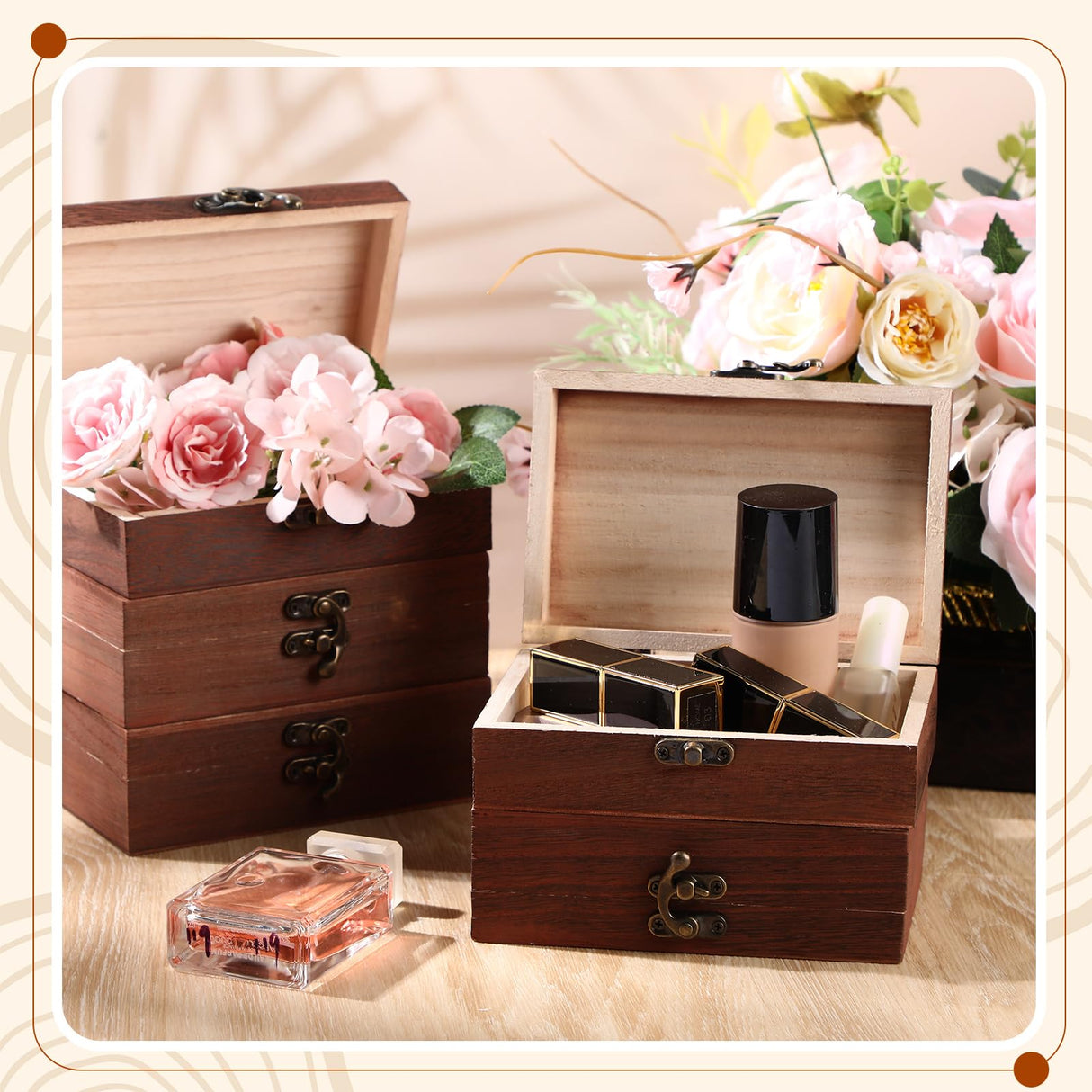 Uiifan 18 Pack Bulk Wooden Box 6 x 4 x 2 Small Unfinished Wooden Boxes with Hinged Lids Small Treasure Chest for Crafts Art Hobbies Storage Jewelry Box DIY Gift (Wood Color) Uiifan