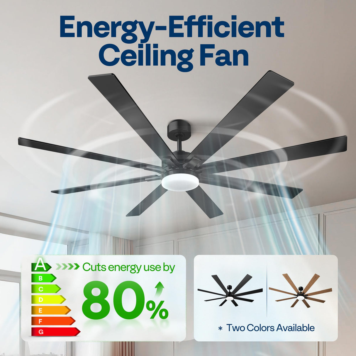 VIVOHOME 72 inch Ceiling Fans with Lights, Flush Mount Large Ceiling Fan with Remote Outdoor Indoor, for Living Room, Bedroom, Patios, 6+1 Speeds Reversible, 3CCT, Dimmable, Timer, Black VIVOHOME