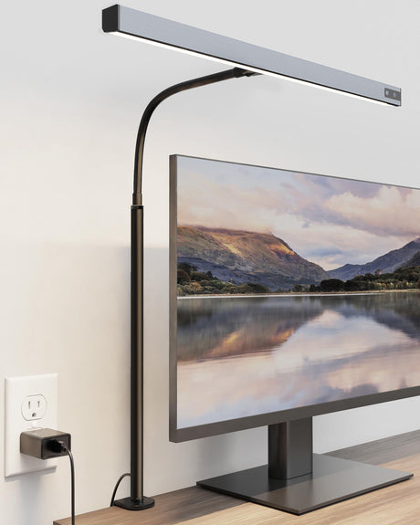 SUPERDANNY LED Desk Lamp for Office Home, Eye-Caring Desk Light with Adjustable Gooseneck, 12W Touch Control Dimmable Brightness, Architect Clamp SUPERDANNY