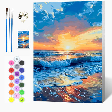 Auremi Ocean Paint by Number Kits for Adults,Landscape Paint by Number on Canvas with Frame DIY Painting with Number Acrylic Oil Paint Kits for Home Decor 8x12 Inch Auremi
