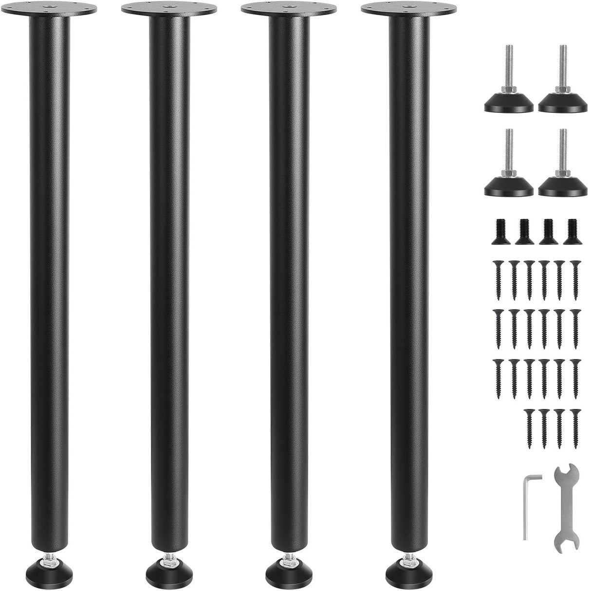 VEVOR 28 Inch Adjustable Desk Legs, Reinforced Steel Office Table Furniture Legs Set of 4 for DIY, 1200 lbs Load Capacity Heavy Duty Desk Legs, Quick Instalation Legs with Adjustable Foot Cup Black VEVOR