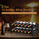 COSTWAY Wine Rack, Bamboo 12 Bottles 2-Tier Wine Display Rack for Countertop Home Kitchen Pantry, Free Standing Wine Storage, Rack Tabletop Wine Rack (Brown) COSTWAY