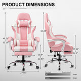 GTPLAYER Gaming Chair, Computer Chair with Footrest and Lumbar Support, Height Adjustable Game Chair with 360°-Swivel Seat and Headrest and for Office or Gaming (Faux Leather, Pink) GTPLAYER