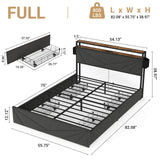 Kiivakii Full Size Bed Frame with 4 Drawers, LED Metal Platform Bed with Upholstered Storage Headboard, Built in Charging Station, No Box Spring Needed, Dark Gray Kiivakii