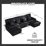 VYNELITO U Shaped Sectional Sofa Couch, 4 Seat Sofa with Double Chaise Lounge for Living Room, 104" Comfy Corduroy Couch with USB and Lights, Black Corduroy VYNELITO