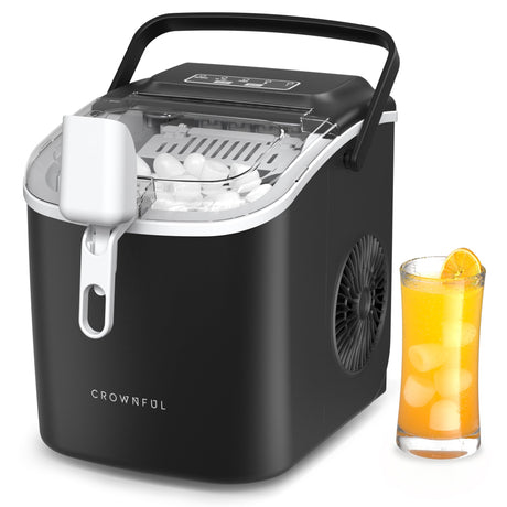 CROWNFUL Ice Maker Countertop, Portable Self-Cleaning Ice Maker Machine with Handle, Scoop and Basket, 9 Bullet Ice Cubes in 6 Mins, 26lbs/24H, Ideal for Home, Kitchen, Office, Bar, Party CROWNFUL
