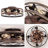 SHLUCE Caged Flush Mount Ceiling Fan with Lights, Farmhouse Rustic Bladeless Ceiling Fans with Lights and Remote, Low Profile Small Fandelier Ceiling Fan with Light for Bedroom, Kitchen, Black SHLUCE