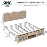 YITAHOME King Size Farmhouse Bed Frame with Sliding Barn Door Storage Cabinets, Platform Bed Frames with 47.2" Headboard, Solid Metal Slats Support, Noiseless, No Box Spring Needed, Oak YITAHOME