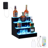 GarveeTech LED Lighted Liquor Bottle Display, 4-Step 16 Inch Lighted Liquor Bottle Shelf for Home Counter Party, Freestanding Lighted Bottle Display Stand with Remote & App Control, 1-8 H Timing GarveeTech