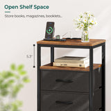 Huuger Nightstand with Charging Station, 27.6 Inch Side Table with Fabric Drawers, End Table Bedside Table with USB Ports and Outlets, Night Stand for Bedroom, Rustic Brown and Black Huuger