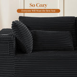 VYUXWO 108" Cloud Sectional Couch, Comfort U Shaped Boneless Couch for Living Room, Extra Deep Seats No Assembly, Minimalist Modular Sofa, Corduroy (Black, 2 Seater+Left Facing Chaise+Ottoman) VYUXWO
