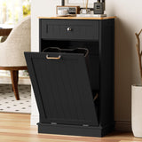 OUTGUAVA 13 Gallon Tilt Out Trash Cabinet Kitchen Waste Bins,50 Quart Laundry Hamper Tilt Out Pet Proof Hidden Trash Bin for Kitchen Living Room,Black OUTGUAVA