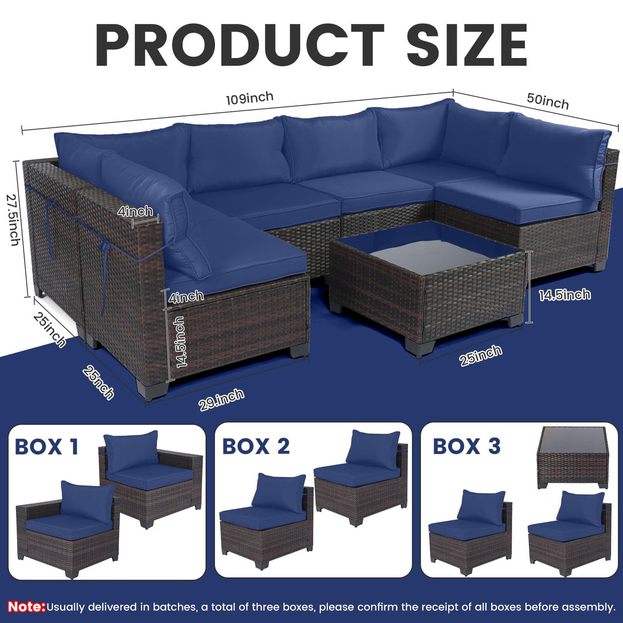 LEVELEVE 7 Pieces Outdoor Patio Furniture Sets,Rattan Conversation Sectional Set,Manual Weaving Wicker Patio Sofa with Tea Table LEVELEVE