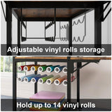 PUNCIA Movable Heat Press Table with Vinyl Roll Holder Table for Heat Press with Folding Shelf DIY Sublimation Transfer Machine Workbench with Storage Rolling Craft Table Heat Press Cart with Wheels PUNCIA