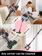 VICEASE Cordless Vacuum Cleaner, 8 in 1 Powerful Suction Lightweight Vacuum Cleaner for Home, LED Display, 3 Suction Modes, 45Mins Detachable Battery Vacuum for Hard Floor Carpet Pet Hair, Pink VICEASE