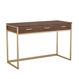 Martha Stewart Ollie Home Office Desk with 3 Drawers in Walnut Wood Grain with Polished Brass Hardware Martha Stewart