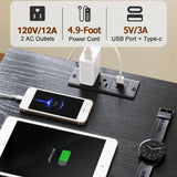 AMHANCIBLE Night Stand Set 2, Black Nightstand with Charging Station, End Tables Living Room with USB Ports and Outlets, Bedside Table with Fabric Drawers for Bedroom, HET05XBK AMHANCIBLE