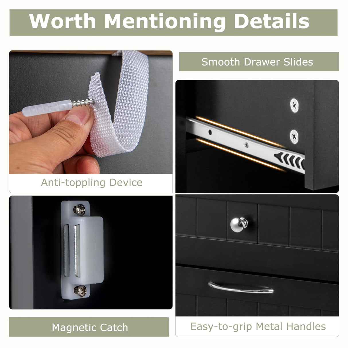 LOKO Kitchen Tilt Out Trash Cabinet, Modern Trash Cabinet with 2 Drawers & Adjustable Shelf, Pet Proof Trash Can Cabinet with Rubber Wood Tabletop, 39.5 x 14 x 35.5 inches (Black) LOKO