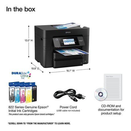 Epson Workforce Pro WF-4830 Wireless All-in-One Printer with Auto 2-Sided Print, Copy, Scan and Fax, 50-Page ADF, 500-sheet Paper Capacity, and 4.3" Color Touchscreen, Works with Alexa, Black, Large Epson