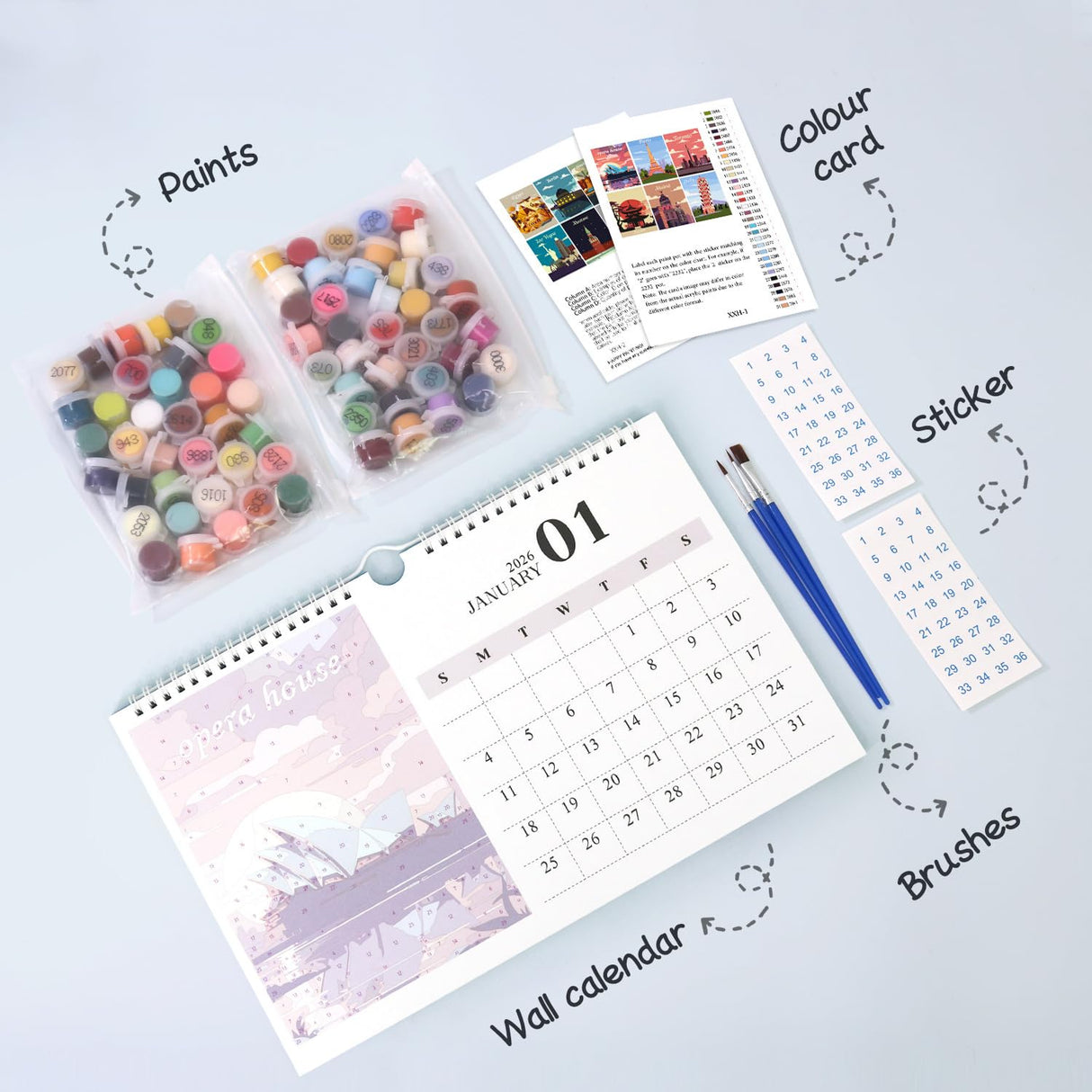 DIY Paint by Numbers Calendar 2026 Wall Calendar 12 Cities Paints with Number for Gift & Decor Generic
