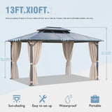 Aoxun 10'x13' Hardtop Gazebo, Outdoor Polycarbonate Double Roof Gazebo with Aluminum Frame Permanent Pavilion and Curtains & Netting for Backyard, Patio, Deck, Parties (Brown) Aoxun