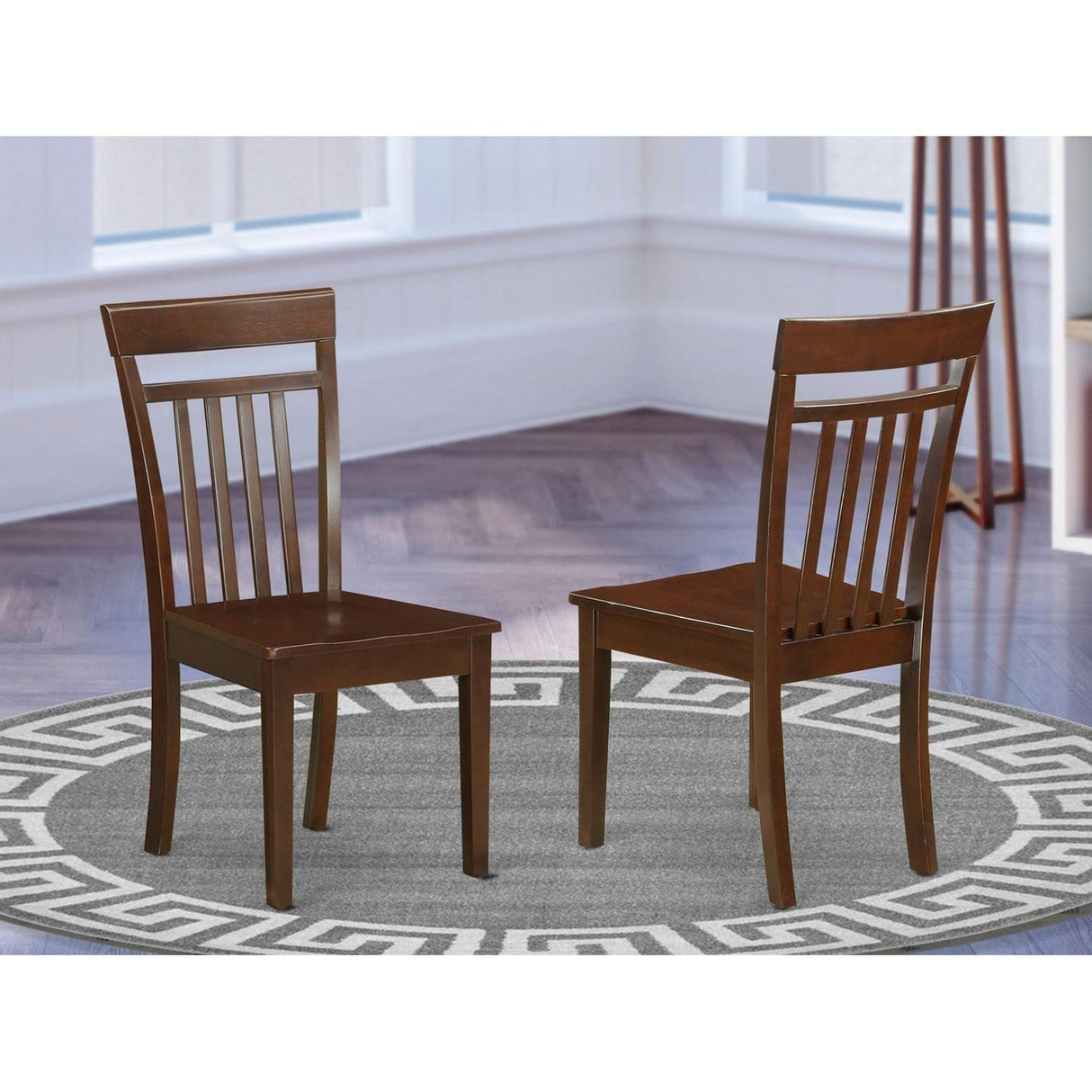 East West Furniture CAC-MAH-W Capri Dining Room Chairs - Slat Back Solid Wood Seat Chairs, Set of 2, Mahogany East West Furniture