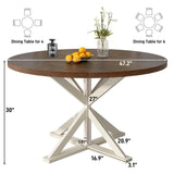Round Wood Dining Table for Kitchen,Dining Room,Living Room,Farmhouse Dinner Tables W/Thickened Brown Waterproof Tabletop for 4 People,47 inch Rustic Kitchen Table W/Metal Support jiteentarou
