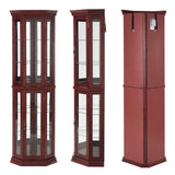 HomJoones Lighted Corner Display Curio Cabinet Wooden Curved Shelving Unit with Tempered Glass Door, Adjustable Tempered Glass Shelves, Bar and Liquor Storage Area, Display Cabinet (Cherry) HomJoones