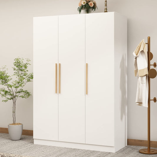 AIEGLE 3 Doors Wardrobe Armoire Closet, Large Freestanding Armoire Wardrobe Cabinet with Shelves & 2 Hanging Rod, Bedroom Wood Clothes Storage Cabinet Organizer, White Type B (47" L x 70" H) - WoodArtSupply