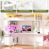 Yoobure White Twin Loft Bed with L-Shape Desk, Charging Station & LED Lights Yoobure