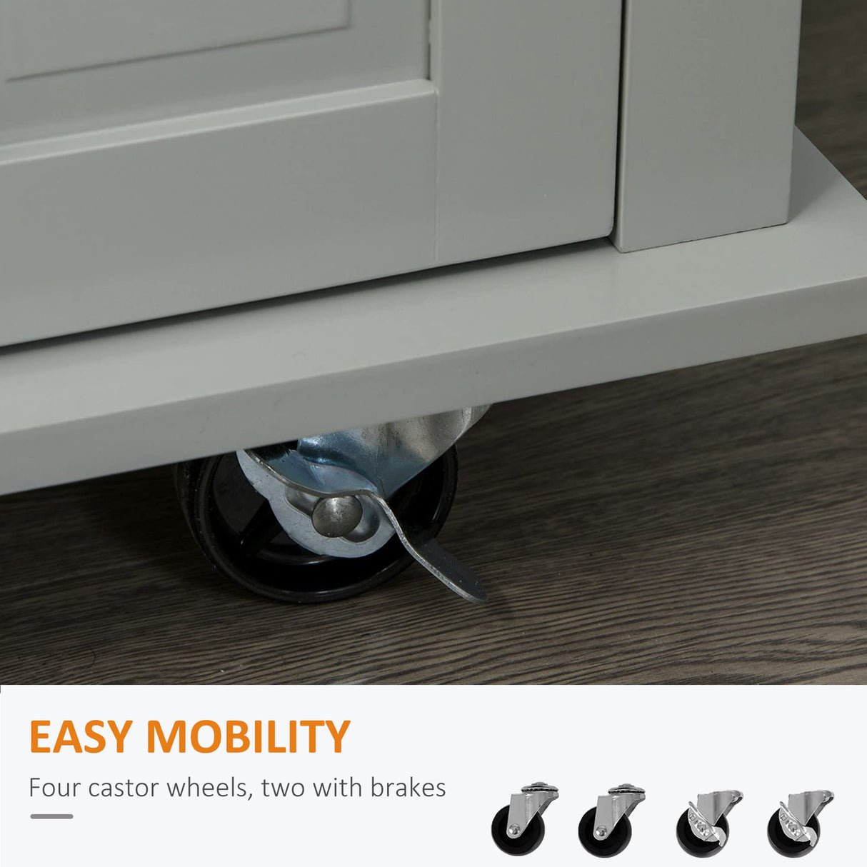 HOMCOM Kitchen Island on Wheels, Rolling Cart with Rubberwood Top, Spice Rack, Towel Rack and Drawers for Dining Room, Grey HOMCOM