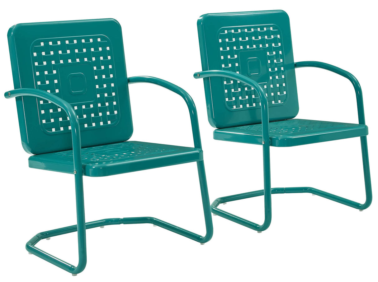 Crosley Furniture Bates 2-Piece Outdoor Chair Set, Retro Metal Patio Chairs for Dining, Porch, Deck, Balcony, Turquoise Gloss Crosley Furniture