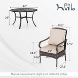 PHI VILLA 5-Piece Outdoor Dining Sets, All-Weather Patio Table and Chairs Set for 4, Heavy Duty Patio Round Table Set for Deck, 4 Extra Large Outdoor Metal Wicker Dining Chairs with Thick Cushions PHI VILLA