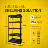Plano 5-Shelf Extra Heavy Duty Plastic Storage Shelves, 72.5” x 36” x 24”, 1000lb Capacity, Pantry, Office, Closet and Garage Shelves, Easy to Assemble, Durable Plastic Shelving Unit Plano