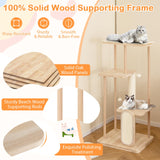 Tangkula Wooden Cat Tree, 50 Inch Tall Cat Tower with Solid Oak & Beech Wood Frame, Scratching Posts & Board, Perch, Pompom Ball, Cat Activity Center, Modern Cat Tree for Indoor Cats Large Adult Tangkula