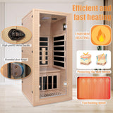 1-Person Far Infrared Sauna, 1350W Low EMF Far Infrared Heating Indoor Home Personal Sauna Room – Bluetooth Speakers, LED Light Therapy, Easy Assembly, Hemlock Wood Dry Sauna (32"L x 34"W x 67"H) DWKWE