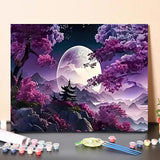 MaiMMaledy Paint by Numbers Kit 12Lx8W inch for Adults Beginners Canvas Pictures with Framed Drawing Painting Acrylic Pigment with Wooden Triangle Easel Moon MaiMMaledy