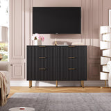 GarveeHome Fluted 6 Drawer Dresser for Bedroom, 47.2 in Wide Modern Chest of Drawers with Deep Drawers, Large Double Dresser TV Stand, Wooden Organizer for Living Room, Hallway, Kids Room, Black GarveeHome