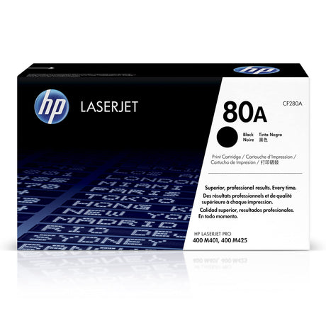 HP 80A Black Toner Cartridge | Works with HP LaserJet Pro 400 M401 Series, HP LaserJet Pro 400 MFP M425 Series | CF280A HP