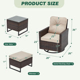 AVAWING 5 Pieces Patio Furniture Set, Wicker Swivel Rocking Chairs with 2 Ottomans and 1 Side Table, Patio Conversation Set w/Waterproof Cushions for Garden, Balcony and Porch, Beige AVAWING