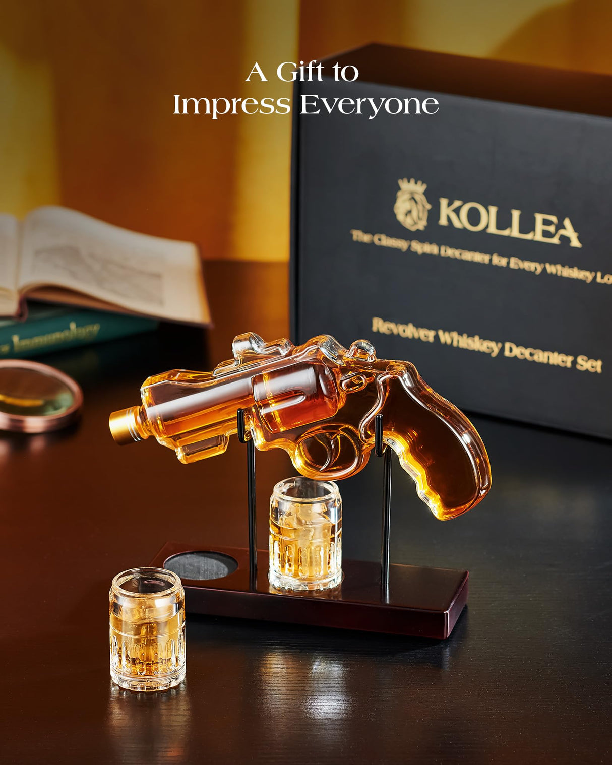 Birthday Gifts for Men Dad, Kollea Gun Whiskey Decanter Set with Shot Glass, Cool Anniversary Christmas Gift Ideas for Him Husband Brother, Funny Military Retirement Present, Home Bar Drinking Party Kollea