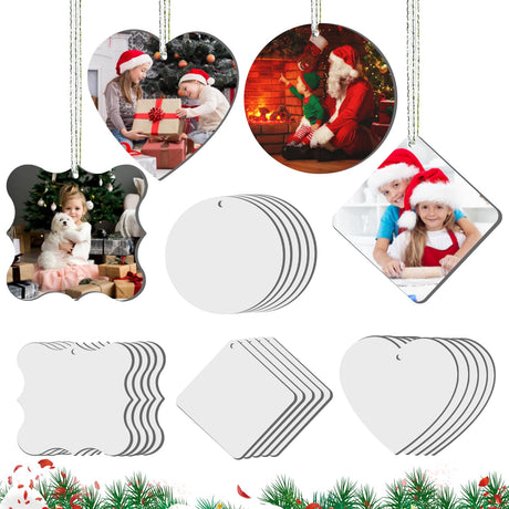Sublimation Ornament Blank, 20Pcs Sublimation Double Sided Blanks 2.95 Inch Christmas Ornament Blank, Personalized DIY Sublimation Pendants Blanks (Combination) Deekypol