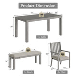 RoyalCraft Aluminum 6 Pieces Patio Dining Sets, Outdoor Dining Table with 4 Chairs and Bench, Outdoor Patio Dining Furniture Set with Removable Cushion for Lawn, Garden, Backyard, Gray RoyalCraft