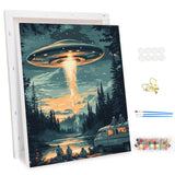 EOBROMD Framed Paint by Numbers Kits for Adults Bus in Forest, DIY UFO Acrylic Paint by Number on Stretched Canvas, Painting Kits Adults Oil Paint by Numbers for Home Decor 12x16inch EOBROMD