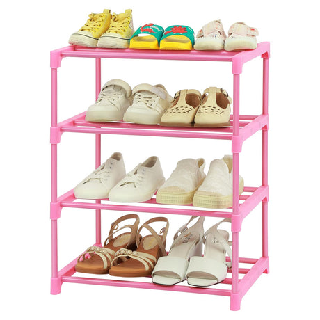HITHIM 4-Tier Free Standing Shoe Racks for 6-8 Pairs Shoe Storage,Kids Shoe Racks for Small Place,Lightweight Stackable Shoe Shelf Organizer for Entryway, Doorway and Closet,Pink HITHIM