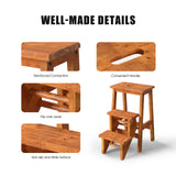 Costzon Folding 3 Step Stool, 3 in 1 Wooden Step Ladder with Handle, Non-Slip Pedal, Multifunctional Storage Shelf, Flower Rack for Kitchen, Library, Garage, Foldable Step Stool for Adults Kids Costzon