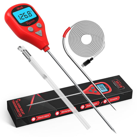 AWLKIM Rechargeable Digital Meat Thermometer with 3.3ft External Probe, Warning Alert, Instant Read Food Thermometer for Cooking Baking Water BBQ Oil Fry, Waterproof IP67, Hold Function, Oven Safe AWLKIM