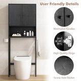 Tangkula Over The Toilet Storage Cabinet, Bathroom Space Saver with 2 Doors, Adjustable Shelf, 2 Side Hooks, Metal Stand, Freestanding Above Toilet Storage Cabinet for Restroom, Laundry (Black) Tangkula