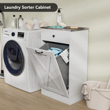 Bocarali Tilt Out Trash Cabinet, 10 Gallon Wood Free Standing Laundry Sorter Trash Can with Drawer, Kitchen Garbage Can Recycling Bin Cabinet for Living Room Bathroom, White Bocarali