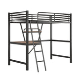 Twin Size Loft Bed with Desk and Storage Shelf, Heavy Duty Loft Bed Twin Size, Twin Loft Bed with Guardrail, Twin Loft Bed for Kids, Teens, Twin Size Loft Bed Black Bellemave